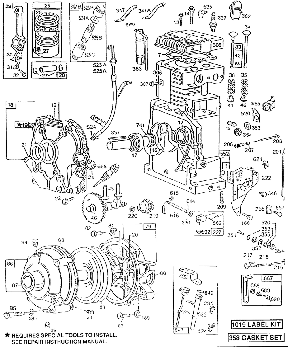 Cyl,muffler,crnkcse,gear Cse Diagram and Parts List for 195431-2234-XX  Briggs and Stratton Engine